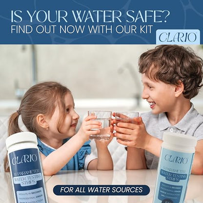 Clario - 25 in 1 Water Tester for Drinking Water - Water Hardness Test Kit for Aquarium, Well, Pool, and Hot Tub - 100 Complete Drinking Water Test Kit - Detects Lead, Chlorine, pH, Hardness and More