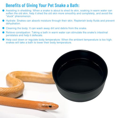 Snake Bathing Pool, Snake Water Bowl Dish, Reptile Soaking Dish,Reptile Terrarium Habitat Accessories for Snakes,Easy Cleaning,7.87''×7.87''×3'',Black