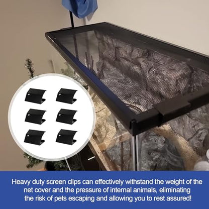 Large Reptile Tank Clips, Terrarium Covers Heavy Duty Screen Clips for 30G | Reptile Aquarium Lid Clip for 30Gallons or Larger, Screen Tank Metal Clip Escape for an Array of Reptiles from Terrarium