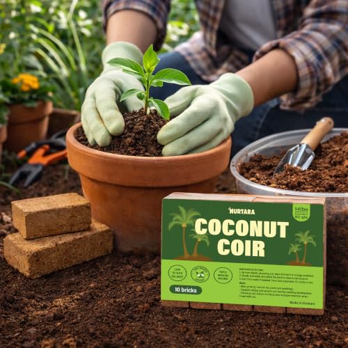 Coconut Coir Bricks, 10 Pack, 14lbs Coco Peat for Plants & Reptiles | Expands to 80 qt, 10 compressed coir bricks, seed starting, potting mix base, soil amendment, low EC, pH balanced - size: 14 Lbs (Pack of 10)