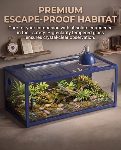 120 Gallon Reptile Tank, 4x2x2 Reptile Enclosure Front Sliding Door | Stackable ventilation 120 Gallon Bearded Dragon Tank anti-escape locks and no-fingerprint handles maximizes UVB transmissionn - color: Blue, size: 120 Gallon