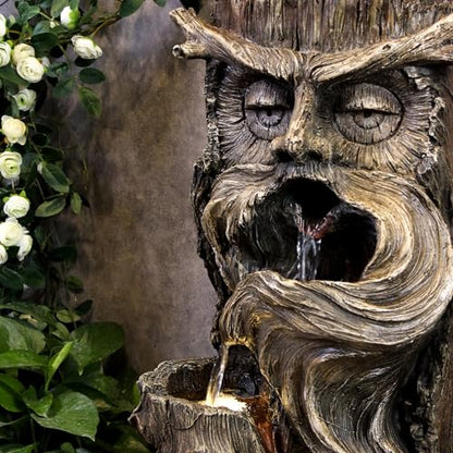 YZM Outdoor Floor Cascading Waterfall Tree Trunk Water Fountain 33.46" H | Patio Porch Backyard Garden Fountain with LED Lights Pump 3 Tiers Water Feature - color: Tree Trunk Brown