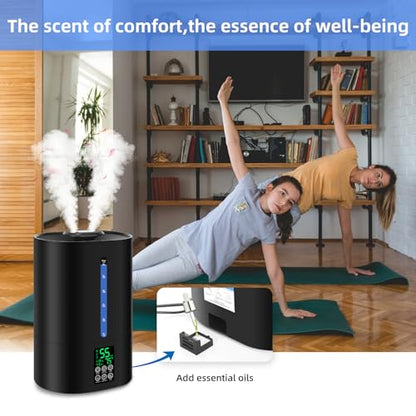 Coolfiqu 6L Warm & Cool Mist Humidifiers for Bedroom,Large Room,Plants | Quiet Top Fill Ultrasonic Humidifier,Essential Oil Diffuser, Auto Humidity Control,Hot Mist Desk Humidifiers,360° Nozzle - color: A-Black