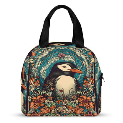 Retro Penguin Flowers Lunch Bag for Women Men | Insulated Lunch Box Leakproof Food Meal Containers Reusable Foldable 6L Capacity Lunch Tote Bags for Work Picnic Travel - color: style-13
