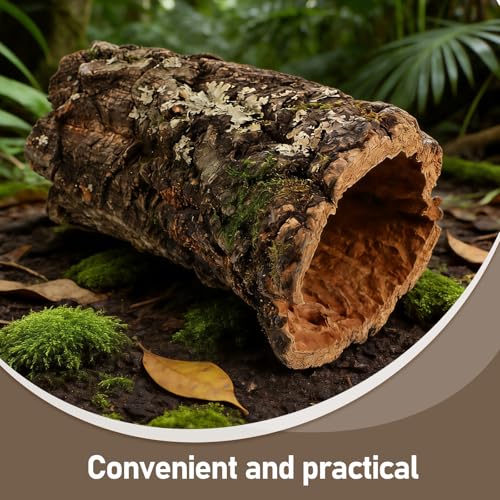 Veemoon Tree Trunk Reptile Hide Cave Hollow Log for Fish Tank Gecko Hide Climbing Platform Reptile Habitat Hideout Natural Terrarium Decor for Lizard Snake Amphibian 5.90 X 3.93 X 3.54 in