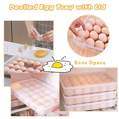 96 Egg Holders for Refrigerator,4 Set Clear Deviled Egg Tray with Lid,Plastic Egg Storage Container,Egg Organizer for Protect and Keep Fresh,24 Egg Tray x 4 Pack - size: 96 Eggs