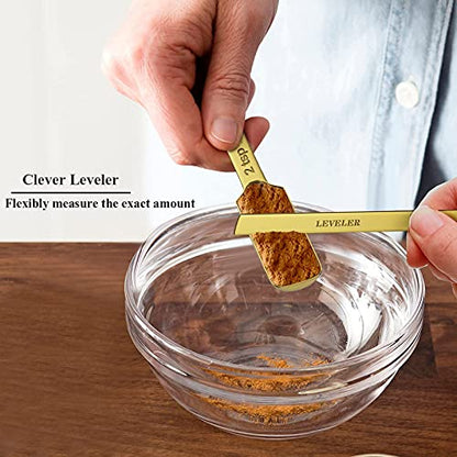 Wildone Gold Measuring Cups & Spoons Set of 21 - Includes 7 Stainless Steel Nesting Measuring Cups, 8 Measuring Spoons, 1 Leveler & 5 Mini Measuring Spoons, Ideal for Dry & Liquid Ingredients - color: Gold