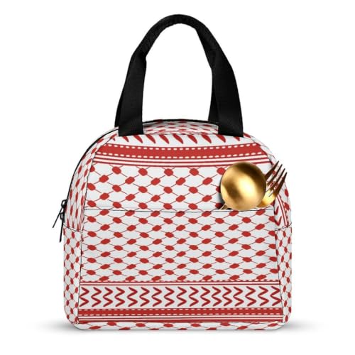 Middle Eastern Red Pattern Insulated Lunch Bag for Women Men, Large Capacity Thermal Lunch Tote Bag with Handle - color: Middle Eastern Red Pattern