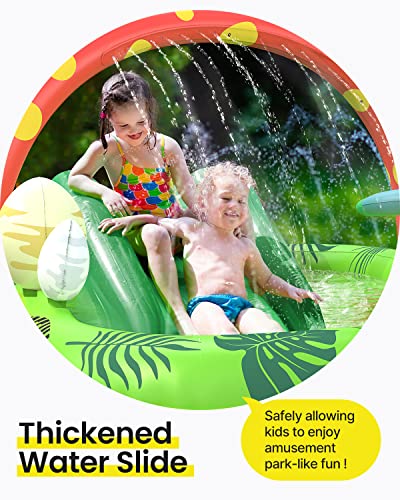 Inflatable Kids Pool, Airefina Dino Planet Inflatable Play Center Kiddie Pool with Water Slide, Ultra Thick 97"x76"x41" Toddler Pool with Play Ball Hoop, for Backyard, Garden, Water Park, Ages 3+ - size: Dino