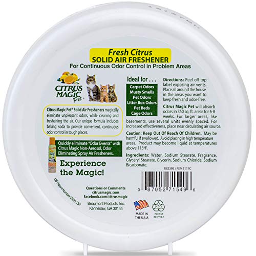 Citrus Magic Pet Odor Absorbing Solid Air Freshener for Home, Air Purifier, Fresh Citrus, Must have Pet Supplies, 8 Oz (Pack of 12) - color: Fresh Citrus, size: 8 Ounce (Pack of 12), style: 8 Ounce (Pack of 3)