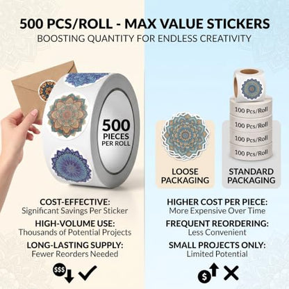 500Pcs Mandala Stickers, Waterproof Decal Bottles, Laptops Crafts 8 Styles | 500Pcs/Roll mandala stickers; waterproof self-adhesive accents for packaging, envelopes, crafts, gifts, or parties. - color: 500pcs- 10 Styles Mandala