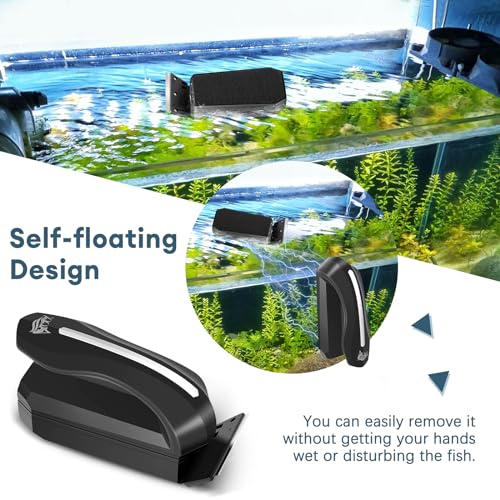 AQQA Aquarium Magnet Glass/Acrylic Cleaner,Fish Tank Cleaner Brush | Magnetic Algae Scrapers Cleaning Tools with 2 Detachable Scrapers,Floating Freshwater Saltwater ( L) - size: Large