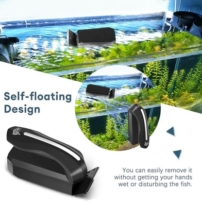 AQQA Aquarium Magnet Glass/Acrylic Cleaner,Fish Tank Cleaner Brush | Magnetic Algae Scrapers Cleaning Tools with 2 Detachable Scrapers,Floating Freshwater Saltwater ( L) - size: Large