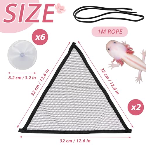2 Pcs Axolotl Bearded Dragon Lizard Hammock with Large Suctions and Rope No Rust Breathable Mesh Reptile Hammock Tank Accessories for Geckos, Iguanas, Anoles, Snakes, Chameleon (Black)