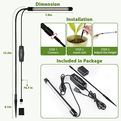 Grow Light for Indoor Plants Growing, 6000K Full Spectrum Gooseneck Plant Lamp for Seedings Succulents Small Plants, Auto On/Off Timing & 5 Dimming, 1-Pack
