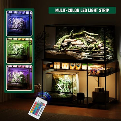 120 Gallon Fish Tank Stand with Power Outlets, Heavy Duty Large Aquarium Stand with Light, Double Reptile Tank Turtle Terrariums Table for Fish Tank Accessories Storage,1100LBS Capacity - color: Black