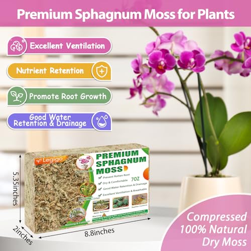 7 OZ Sphagnum Moss for Plants- 8 QT Natural Long Fibers Orchid Moss | Moisture Retention & Drainage Balance, Plant Moss for Orchids, Succulents, Carnivorous, Ferns, Reptile Bedding & Terrariums - size: 8 QT(7 oz)