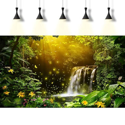 Fantasy Forest Aquarium Background Jungle Waterfall Lake Fish Tank Background Fairy Valley Waterfall Reptile Tank Backgrounds Golden Light Lush Canopy Enchanting Oasis Terrarium Backgrounds 24x12in - color: Pure Green, size: 24(W)x12(H)inches/ 60(W)*30cm(