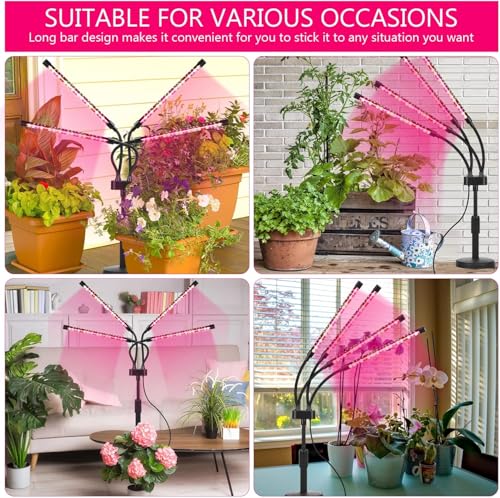 SYEIORAOM Grow Lights for Indoor Plants, Four Head LED Grow Light with Full Spectrum, Red White Spectrum for Indoor Plant Lamp, Adjustable Gooseneck, Suitable for Vegetation - size: Four-head plant light