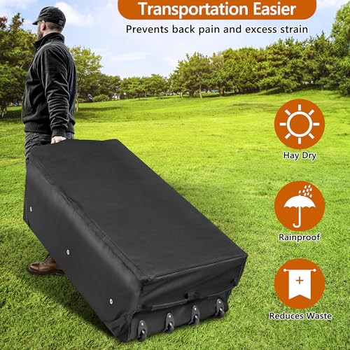 2 Pack Waterproof Rolling Hay Bale Bag | 4 Heavy Duty Wheels Hay Bale Storage Bag, Breathable Rolling Bale Bag for Storage and Transport