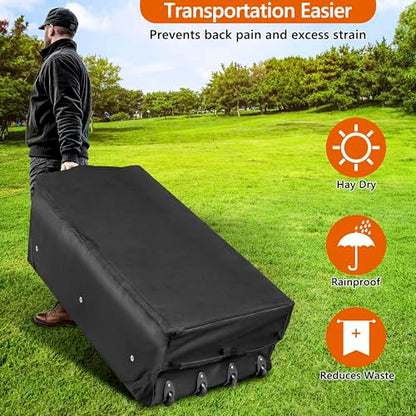 2 Pack Waterproof Rolling Hay Bale Bag | 4 Heavy Duty Wheels Hay Bale Storage Bag, Breathable Rolling Bale Bag for Storage and Transport