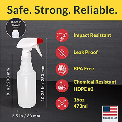 Pinnacle Mercantile Plastic Spray Bottles USA Made 4 Pack 16 oz Leak Proof Empty Refillable Mist/Stream for Cleaning Solutions, Plants, Hair, Bleach, Vinegar, Alcohol Safe - size: 16 Oz, 4 Pack