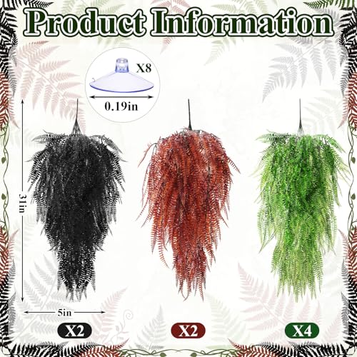 8 Pack Reptile Plants Terrarium Hanging Plant Vine Boston Climbing Terrarium Plant with Suction Cup for Bearded Dragons Lizard Crested Gecko Snake Crab Tank(Vivid Series,3 Colors) - style: Vivid Series