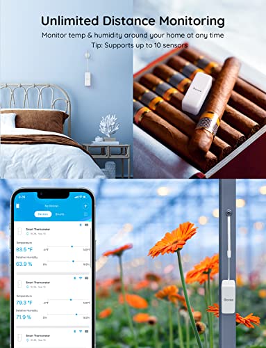 Govee Hygrometer Thermometer 3 Pack, Mini Humidity Sensor with Gateway | Indoor wireless smart temperature humidity monitor with APP alert, export 2-yr data, remote control for home/greenhouse - style: BT Gateway + 3 Sensors