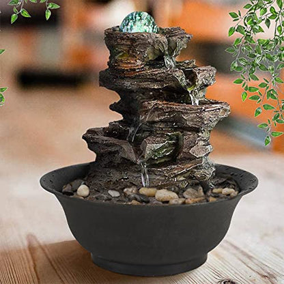 FerrisIsland Resin Desktop Rock Waterfall Fountain | LED Luminous Ball - color: Brown Gray