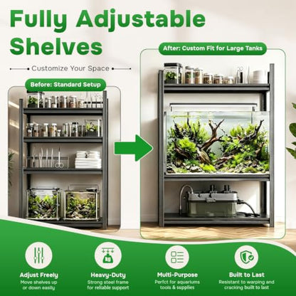 Aquarium Stand Fish Tank Stand 1600LBS Metal Shelving Adjustable Heavy Duty Storage Shelves Display Shelves Utility Shelf for Turtle Tank, Reptile Terrarium, 54.3" H×45.28" W×15.75" D, Black - size: 54.3" H×45.28" W×15.75" D