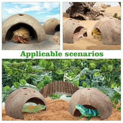 QUOZUO Crested Gecko Tank Accessories, Reptile Climbing Vines Hanging Plants with Coconut Shells Bridge Hideout Hermit Crab Decor for Bearded Dragon Lizard Chameleon Gecko Turtle Snake