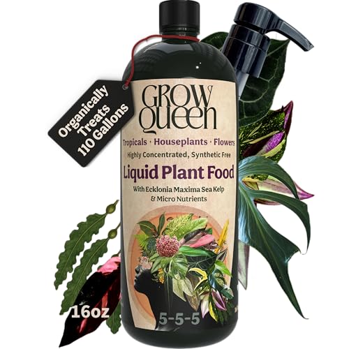 Organic Liquid Indoor Plant Food, Houseplant, Tropical & All-Purpose Indoor Plant Fertilizer, Organic Liquid Fertilizer 5-5-5 with Sea Kelp, 16oz Treats 110 Gallons - size: 16oz