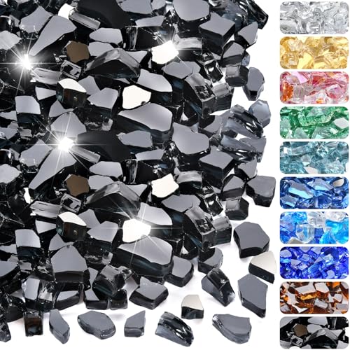 10 Pounds Fire Glass 1/2 Inch High Reflective Tempered Firepit Glass | Onyx Black Rocks for Fireplace, Fire Pit Table, Fire Bowl and Landscaping & DIY Crafts - color: Onyx Black, size: 1/2 inch, 10lb