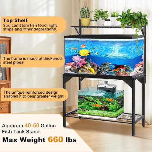 40 Gallon Fish Tank Stand – Aquarium Stand with Power Outlets, 37.7" x 19.2" x 58.66", Heavy-Duty Metal Tank Stand, 40 Gallon Reptile Tank Stand for Home Office – Tank Not Included (Black)