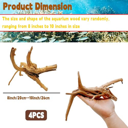 Hamiledyi 4PCS Driftwood for Aquarium 8-10in Natural Spider Wood Reptile Branches Fish Tank Log Ornament Aquarium Trunk Decoration - size: Spiderwood (8-10in 4PCS)