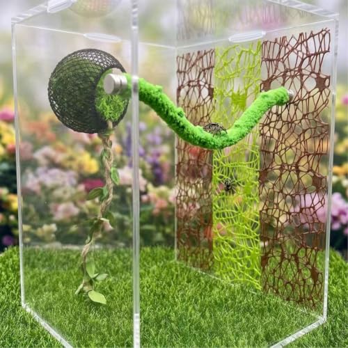 6PCS Magnetic Jumping Spider Hideout & Climbing Mesh Set(D) | Complete Enclosure Accessories Kit with Moss Hideout, Climbing & Hiding Decor for Small Reptiles, Tarantulas, Mantises