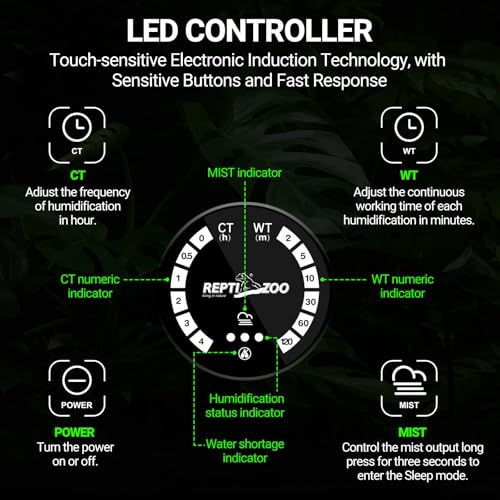 REPTI ZOO 4L Reptile Fogger Mister, Reptile Humidifier with Integrated Water Tank Design for Reduced Leaking, Ultra Quiet Terrariums Digital Tank Timing Humidifier, Intermittent Humidification Fogger