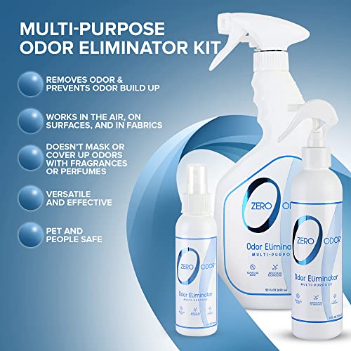 Zero Odor - Multi-Purpose Strong Odor Eliminator for Home, Office, Car, Bathroom, Hotel, Room Deodorizer, and Odor Neutralizer, (Kit) - size: 3 Piece Assortment