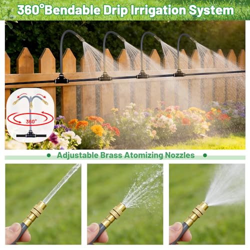 360° Adjustable 1/4" Drip Irrigation System Kits(No 1/4" Tubing) | Bendable Watering Misting Irrigation System, Garden Watering Atomizing System with 15 Nozzles for Garden Irrigation System - size: 1/4" Misting System