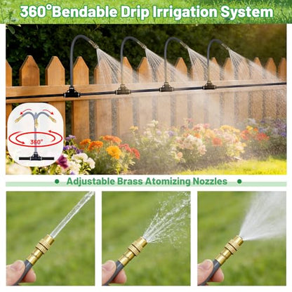 360° Adjustable 1/4" Drip Irrigation System Kits(No 1/4" Tubing) | Bendable Watering Misting Irrigation System, Garden Watering Atomizing System with 15 Nozzles for Garden Irrigation System - size: 1/4" Misting System