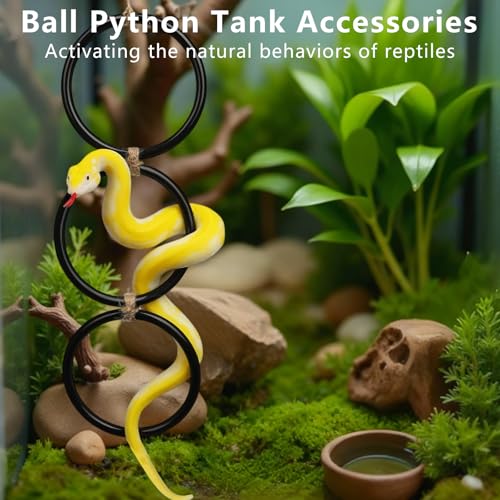 6pcs Snake Climbing Rings for Ball Python, 26.8x4.5'' Snake Climbing Rings | with Hemp Rope, Enrichment Toys for Corn Snake, Reptile Tank Cage Decor Habitat Accessories for Terrarium, Chameleon, Parrot