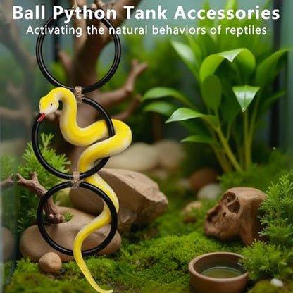 6pcs Snake Climbing Rings for Ball Python, 26.8x4.5'' Snake Climbing Rings | with Hemp Rope, Enrichment Toys for Corn Snake, Reptile Tank Cage Decor Habitat Accessories for Terrarium, Chameleon, Parrot