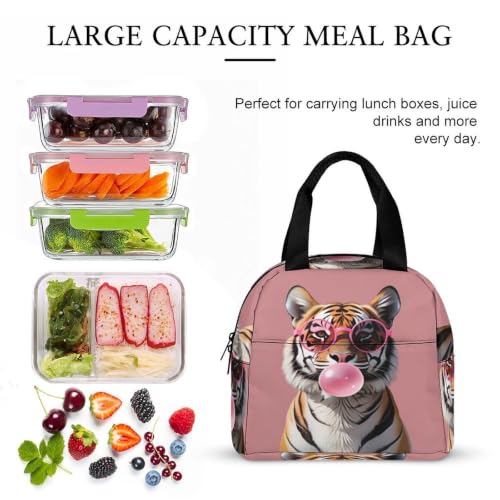 Funny Pink Bubble Gum Tiger Lunch Bag for Women Men | Insulated Lunch Box Leakproof Food Meal Containers Reusable Foldable 6L Capacity Lunch Tote Bags for Work Picnic Travel - color: Style 5