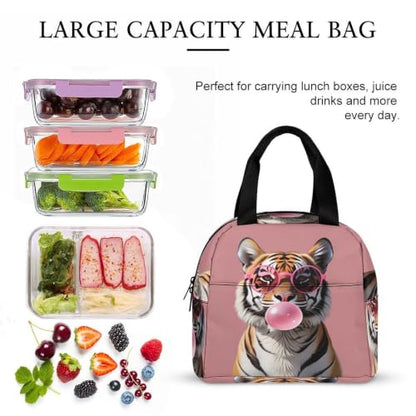 Funny Pink Bubble Gum Tiger Lunch Bag for Women Men | Insulated Lunch Box Leakproof Food Meal Containers Reusable Foldable 6L Capacity Lunch Tote Bags for Work Picnic Travel - color: Style 5