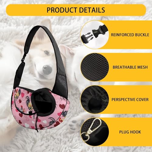 COEQINE Chiken Pink Heart Printed Cat Carrier Soft Dog Crossbody Purse Breatheable Soft Pouch and Tote Design with Safety Hook Crossbody Purse Front Facing Non-Anxiety - color: Chiken Pink Heart