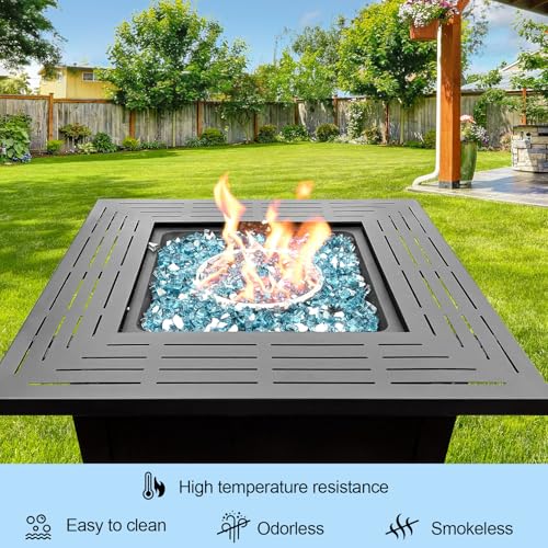 10 Pounds Fire Glass 1/2 Inch High Reflective Tempered Firepit Glass | Aqua Blue Rocks for Fireplace, Fire Pit Table, Fire Bowl and Landscaping & DIY Crafts - color: Aqua Blue, size: 1/2 inch, 10lb