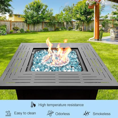 10 Pounds Fire Glass 1/2 Inch High Reflective Tempered Firepit Glass | Aqua Blue Rocks for Fireplace, Fire Pit Table, Fire Bowl and Landscaping & DIY Crafts - color: Aqua Blue, size: 1/2 inch, 10lb