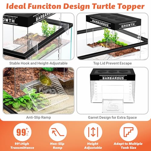 GOZILLA Adjustable Turtle Basking Platform with Basking Lamp, 7.9x5.5x5.5''Acrylic Turtle Topper & Dock, Hanging Platform Enclosure Warm Room for Baby Turtles, Reptiles.(Mini)