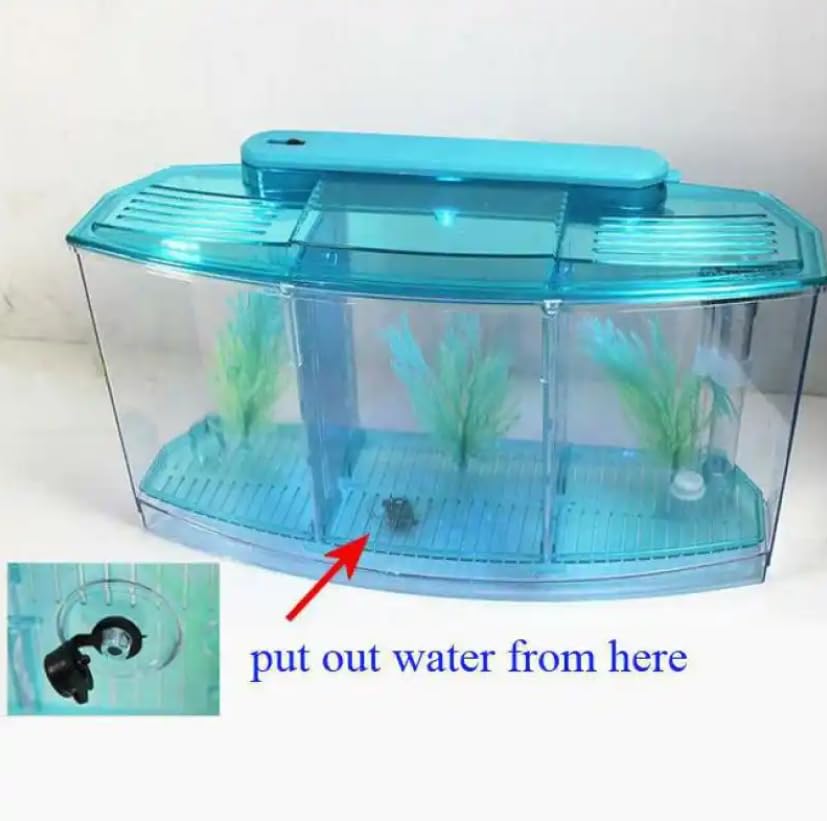 LIZEALUCKY Betta Fish Tank, Adjustable LED Light Acrylic Small Aquarium, Fish Tank Starter Kit with Isolation Plates and Water Change Valve, Blue - color: Blue