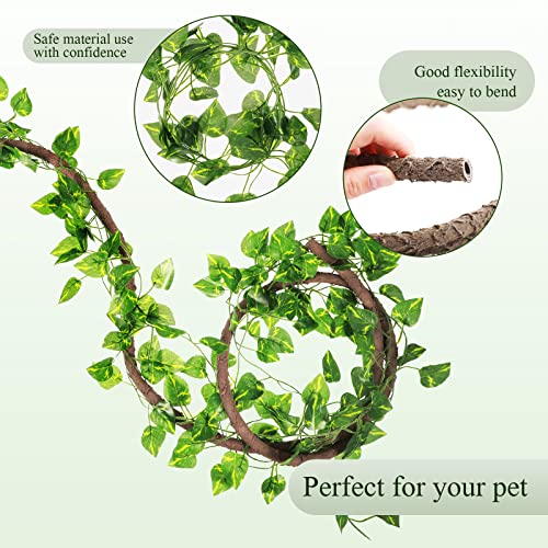 Canlierr 4 Pcs Reptile Vines, Flexible Bendable Jungle Climbing Vine Terrarium, Fake Plants for Reptiles, Artificial Leaves Terrarium Tank Pet Habitat Decor for Bearded Dragons, Lizard, Snake, Gecko